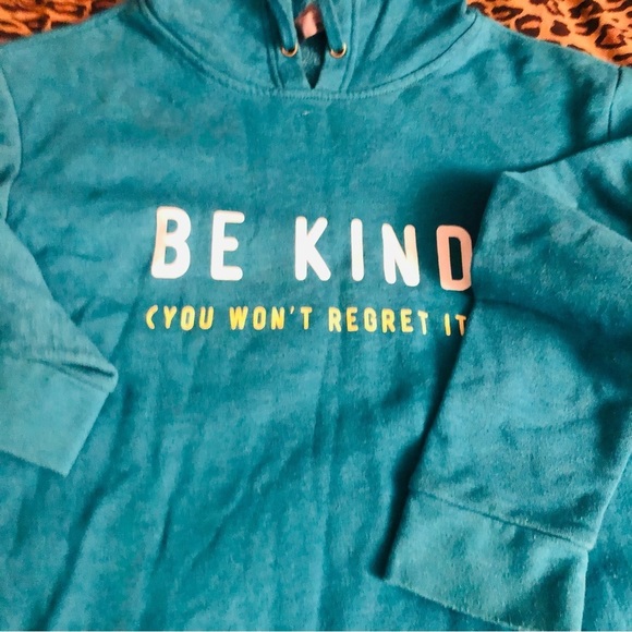 Only Human oversized small blue BE KIND hooded sweatshirt kangaroo pocket - Picture 5 of 11
